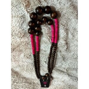 Paparazzi Wood Bead‎ Necklace Pink Accent Statement Jewelry